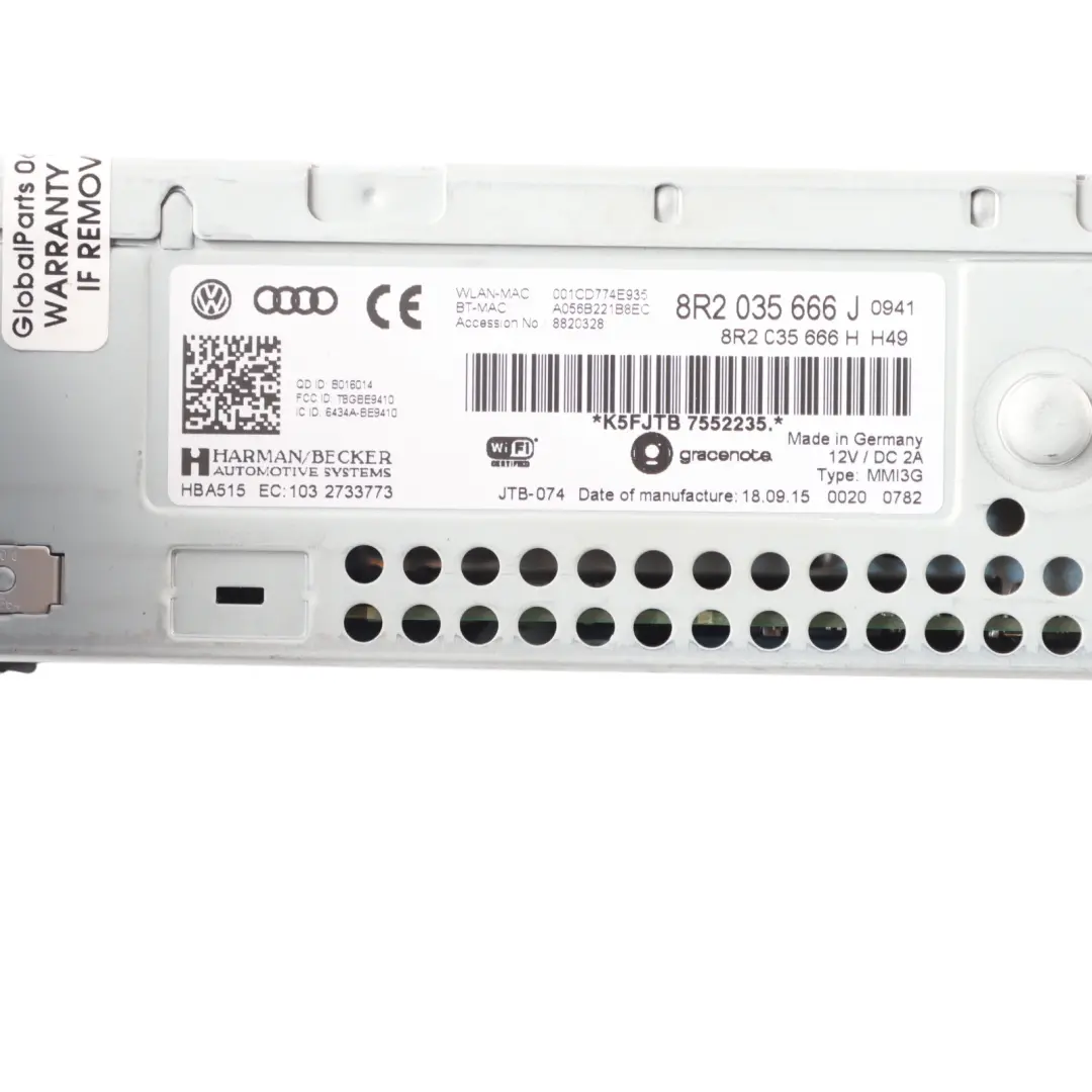 Multimedia Stereo Sat Nav SD CD Player Radio Head Unit to Audi A4 B8 with Part number 8R2035666J Audi A4 B8 Multimedia Stereo Sat Nav SD CD Player Radio Head Unit - SKU RHD-8R2035666J - Part number 8R2035666J