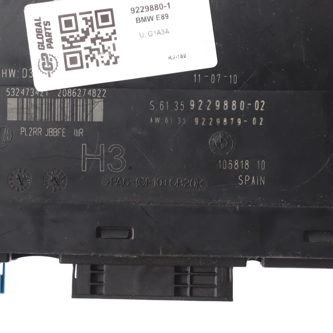 BMW Z4 E89 Modulo di controllo del corpo H3 Scatola di giunzione ECU - SKU 9229880-1 - Numero di parte 9229880
