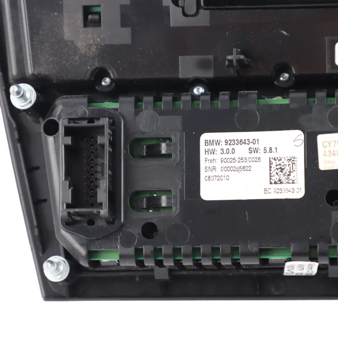 BMW F01 F02 Automatic Air Conditioning Climate Control Panel Black - SKU 9233643-1 - Part number 9233643