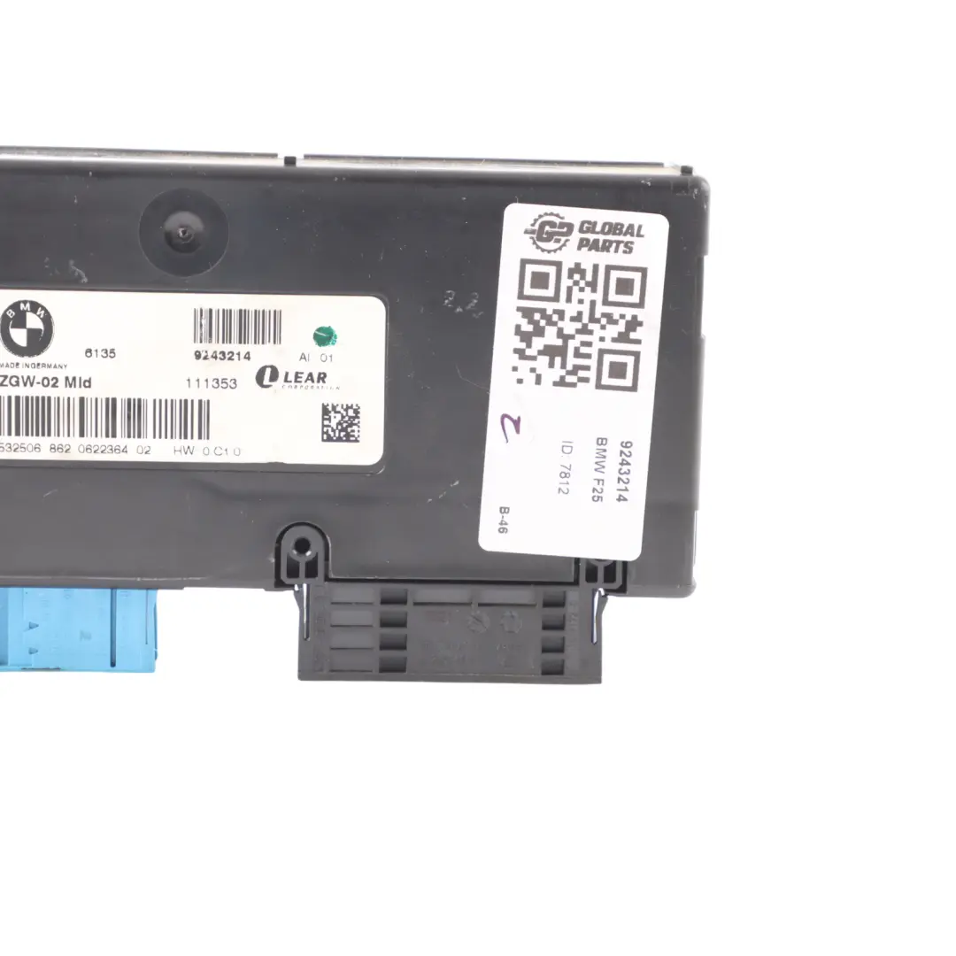 Central Gateway Module Control Unit ECU to BMW X3 F25 with Part number 9243214 BMW X3 F25 Central Gateway Module Control Unit ECU - SKU 9243214 - Part number 9243214