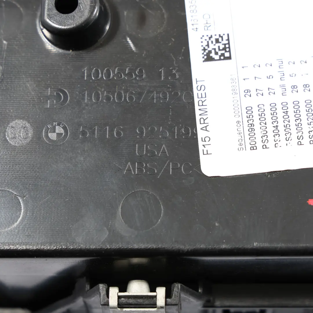  Bracciolo Portaoggetti BMW X5 F15 X6 F16 Console Centrale Pelle Nera - SKU 9251992-1 - Numero di parte 9251992