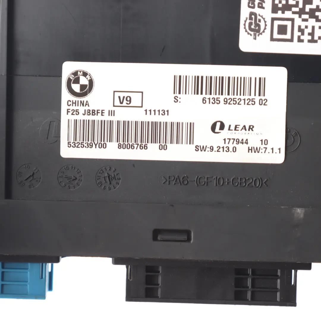 BMW X3 F25 Control Module Junction Box Electronics LEAR JBBFE III - SKU 9252125 - Part number 9252125