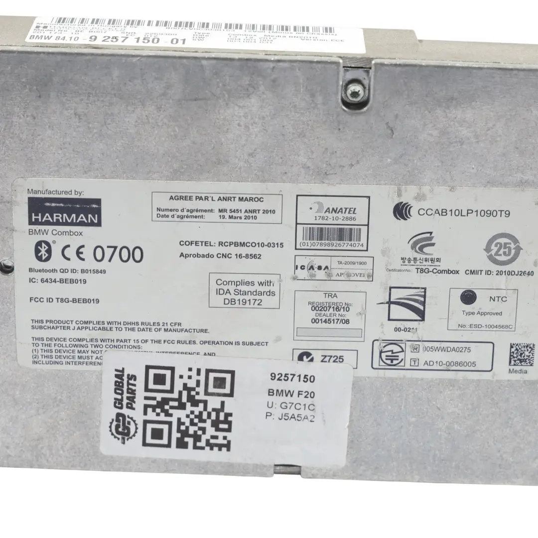 Module Bluetooth Combox Media pour BMW F01 F02 F03 F10 F11 F20 F21 F30 F31 à propos du numéro de pièce 9257150 BMW F01 F02 F03 F10 F11 F20 F21 F30 F31 Module Bluetooth Combox Media - SKU 9257150 - Numéro de pièce 9257150