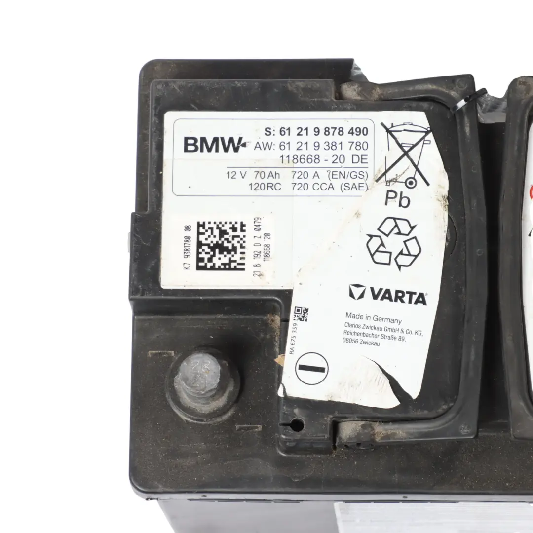 Varta AGM Car Battery 12V 70Ah 720A 9878490 to BMW with Part number 9381780 BMW Varta AGM Car Battery 12V 70Ah 720A 9878490 - SKU 9381780-1 - Part number 9381780