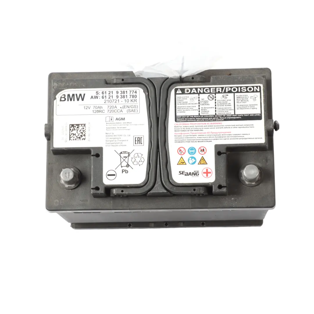 Sebang AGM Car Battery 12V 70Ah 720A 9878490 to BMW with Part number 9381780 BMW Sebang AGM Car Battery 12V 70Ah 720A 9878490 - SKU 9381780 - Part number 9381780