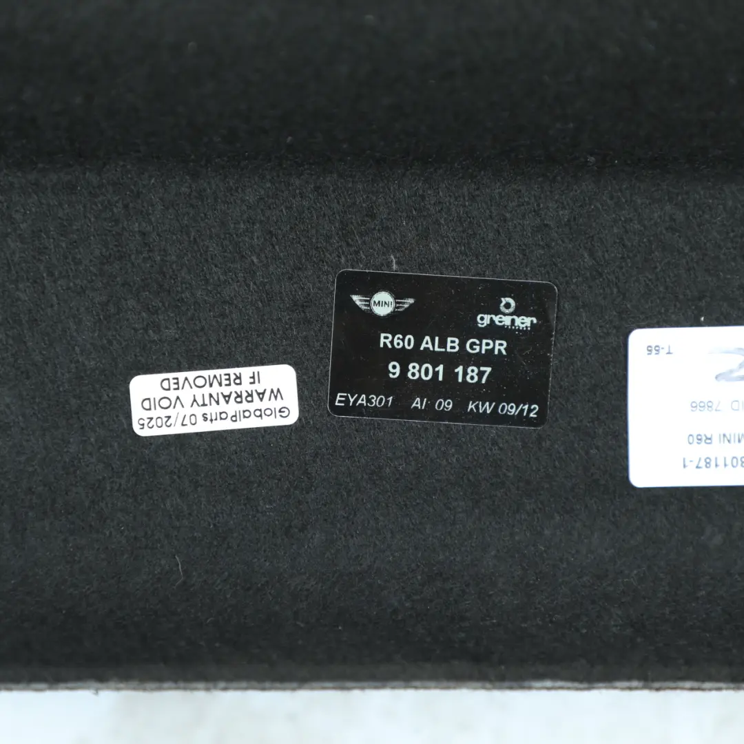 Window Parcel Shelf Luggage Trunk Cover to Mini Countryman R60 Rear with Part number 9801187 Mini Countryman R60 Rear Window Parcel Shelf Luggage Trunk Cover - SKU 9801187-1 - Part number 9801187