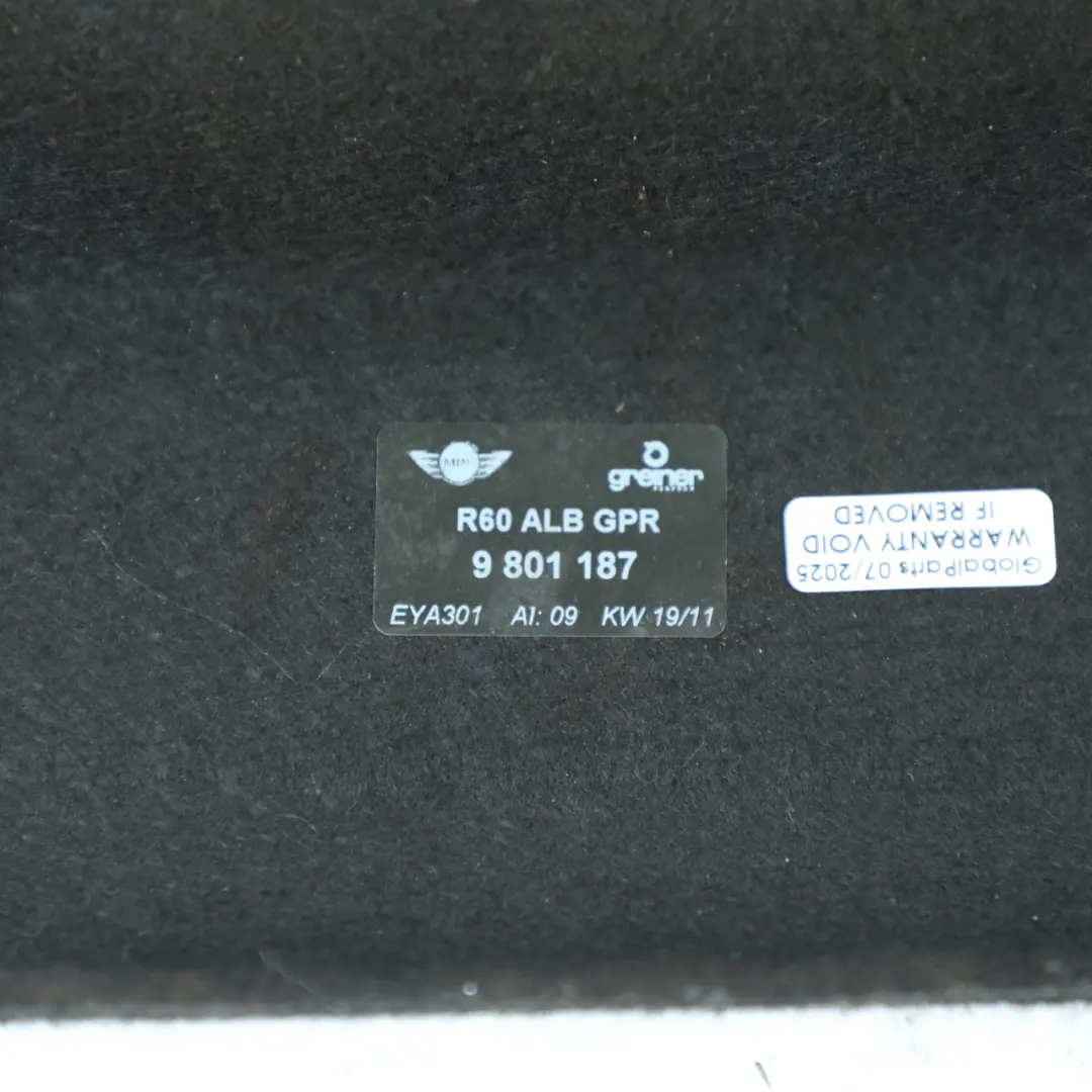 Window Parcel Shelf Luggage Trunk Cover to Mini Countryman R60 Rear with Part number 9801187 Mini Countryman R60 Rear Window Parcel Shelf Luggage Trunk Cover - SKU 9801187-2 - Part number 9801187