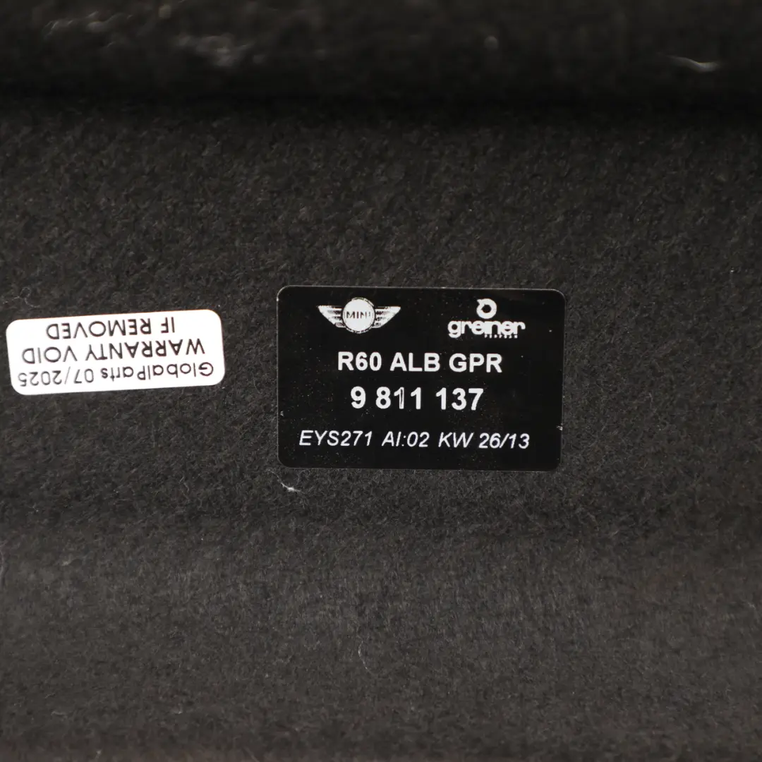 Window Parcel Shelf Loading Cover Panel Black to Mini Countryman R60 Rear with Part number 9811137 Mini Countryman R60 Rear Window Parcel Shelf Loading Cover Panel Black - SKU 9811137-2 - Part number 9811137