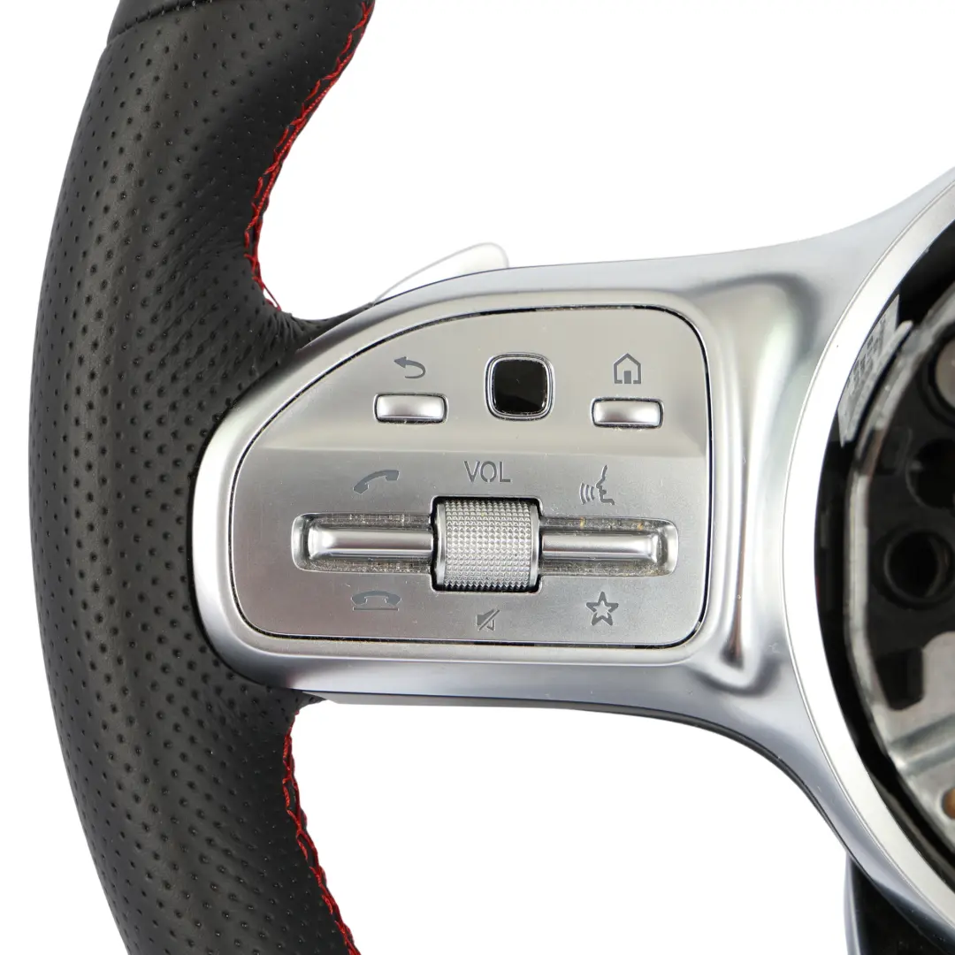Steering Wheel Mercedes W213 C238 NEW Black Leather Paddle Shift Red Threads to with Part number A0004604302 Steering Wheel Mercedes W213 C238 NEW Black Leather Paddle Shift Red Threads - SKU A0004604302-2 - Part number A0004604302