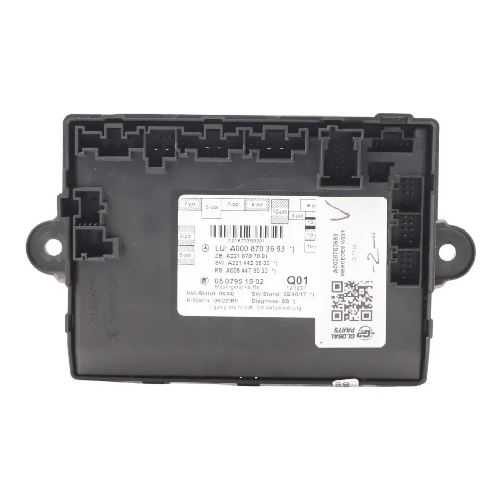 Front Door Control Module Unit ECU Right O/S to Mercedes W221 with Part number A0008703693 Mercedes W221 Front Door Control Module Unit ECU Right O/S - SKU A0008703693 - Part number A0008703693