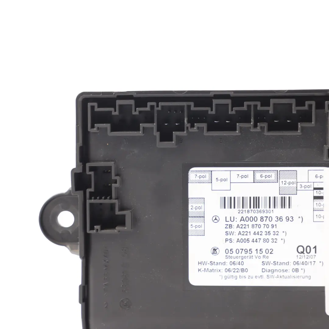 Front Door Control Module Unit ECU Right O/S to Mercedes W221 with Part number A0008703693 Mercedes W221 Front Door Control Module Unit ECU Right O/S - SKU A0008703693 - Part number A0008703693
