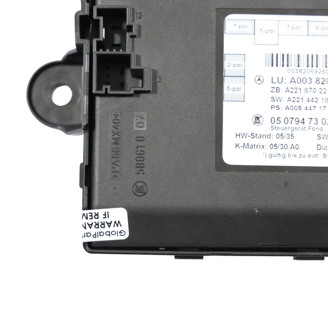 Mercedes W221 Door Control Module Unit ECU Rear Left N/S - SKU A0038206926 - Part number A0038206926