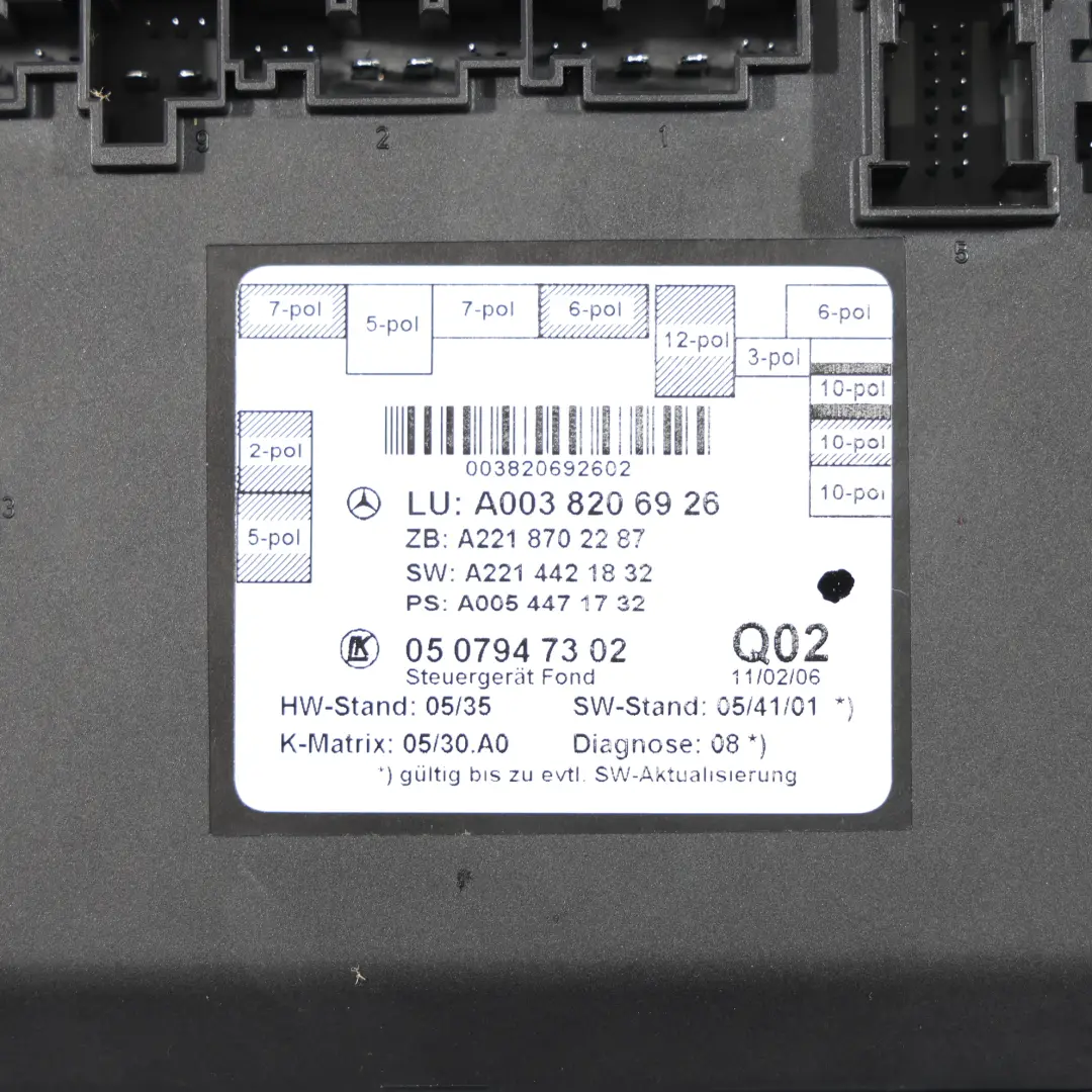 Mercedes W221 Door Control Module Unit ECU Rear Left N/S - SKU A0038206926 - Part number A0038206926