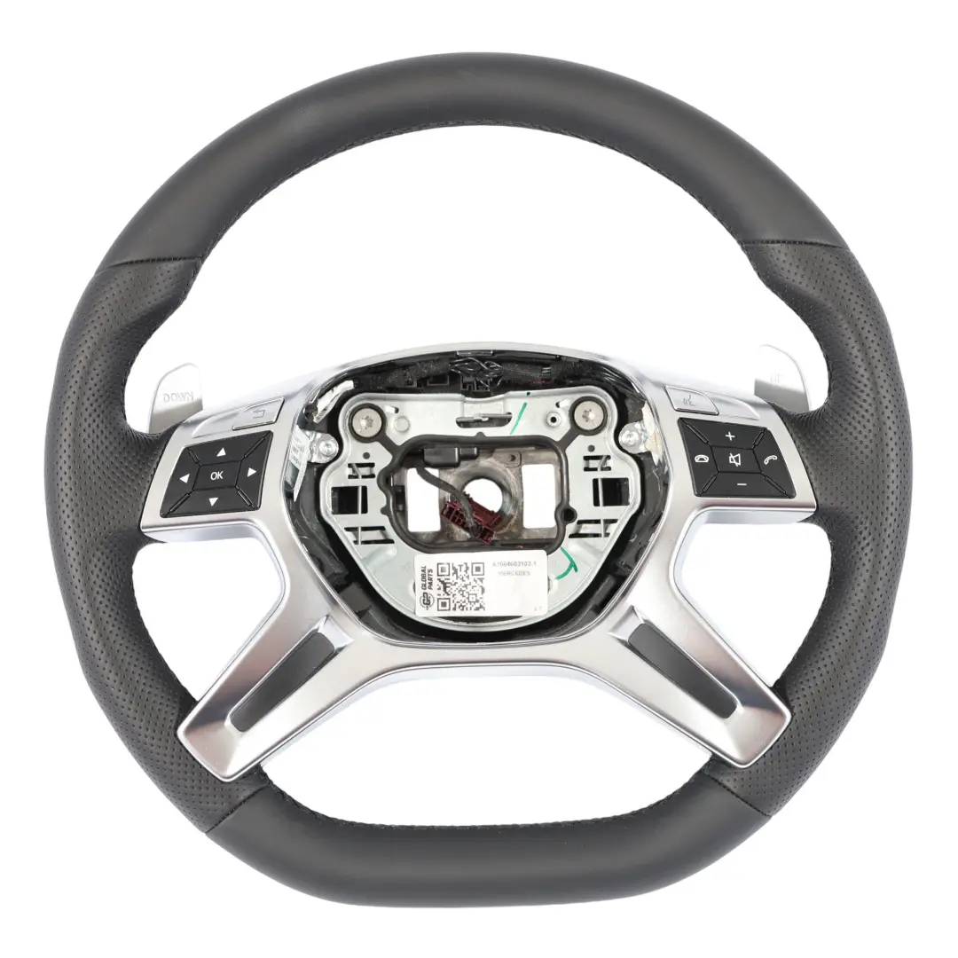 Kierownica NOWA Czarna Skórzana Łopatki do Mercedes ML W166 o numerze A1664603103 Mercedes ML W166 Kierownica NOWA Czarna Skórzana Łopatki - SKU A1664603103-1 - Numer Części A1664603103