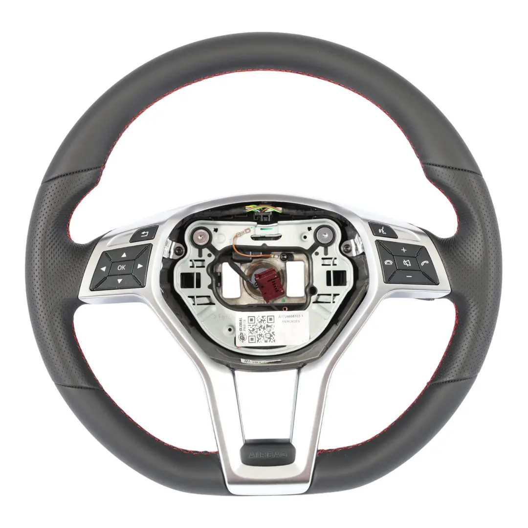 Mercedes W156 W176 Volante NUOVO Pelle Nera Fili Rossi - SKU A1724608103-1 - Numero di parte A1724608103