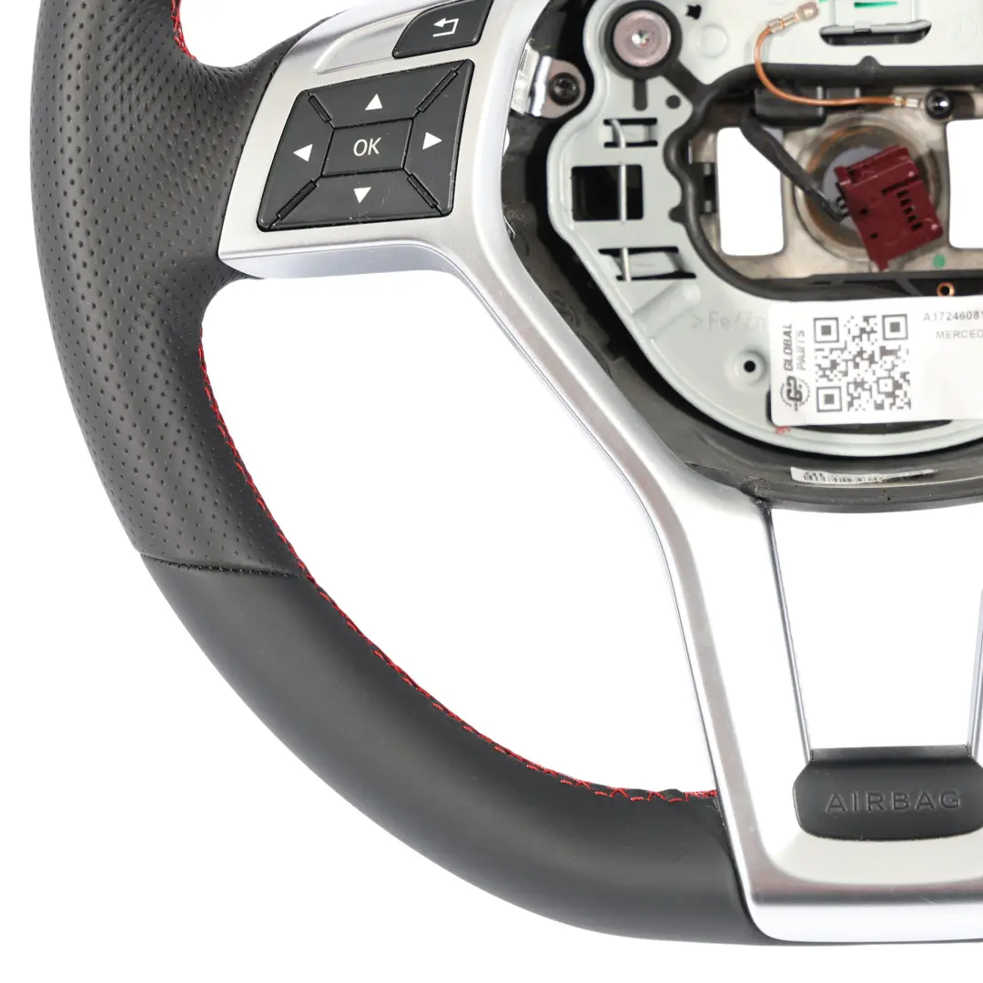 W156 W176 Volante NUEVO Cuero Negro Hilos Rojos para Mercedes con número de pieza A1724608103 Mercedes W156 W176 Volante NUEVO Cuero Negro Hilos Rojos - SKU A1724608103-1 - Número de pieza A1724608103