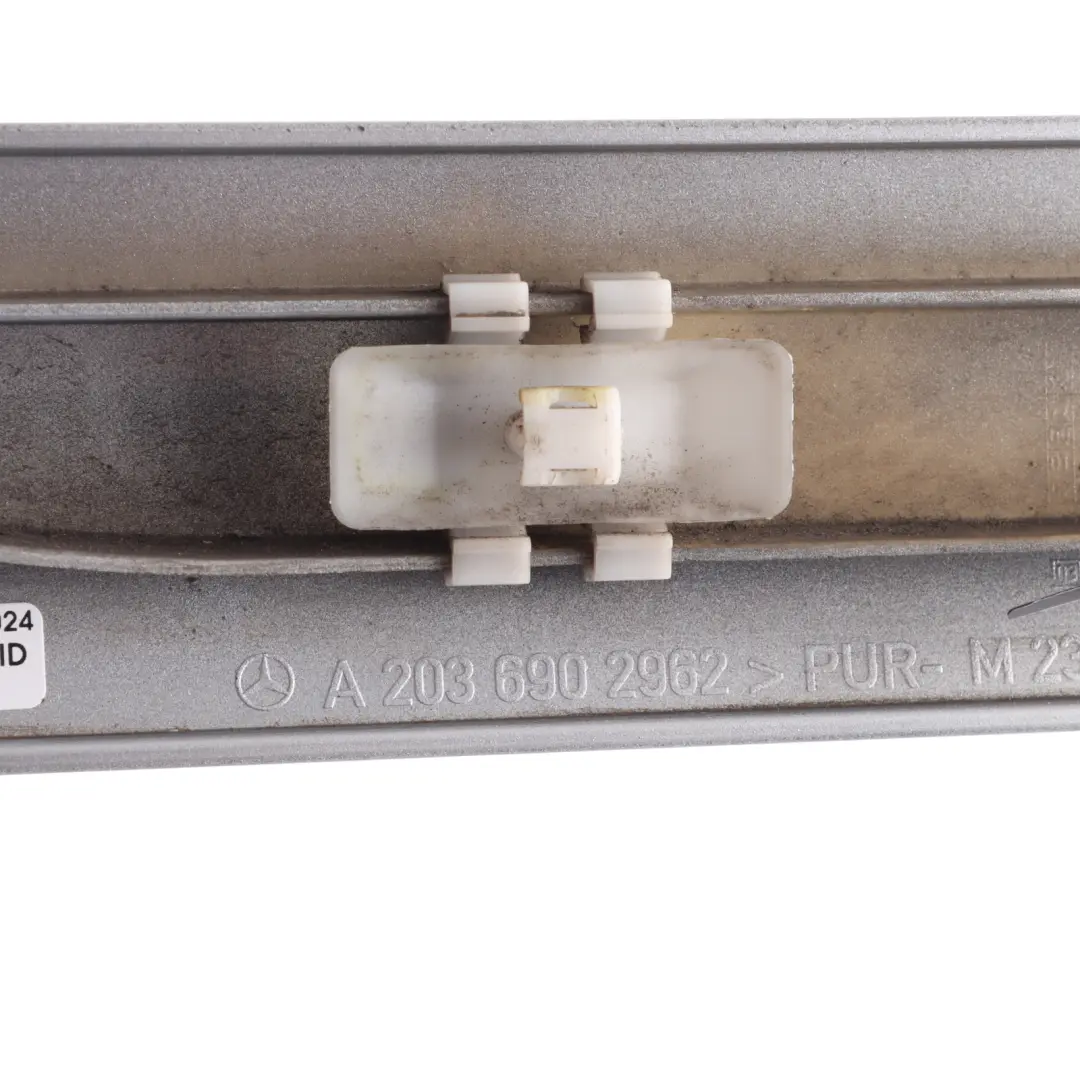 Door Trim Molding Strip Rear Left N/S Brilliant Silver - 9744 to Mercedes W203 with Part number A2036902962 Mercedes W203 Door Trim Molding Strip Rear Left N/S Brilliant Silver - 9744 - SKU A2036902962-BRS - Part number A2036902962