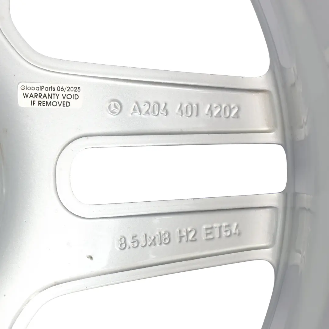  Llanta de aleación plateada trasera Mercedes W204 AMG 18" 8,5J ET:54 - SKU A2044014202 - Número de pieza A2044014202