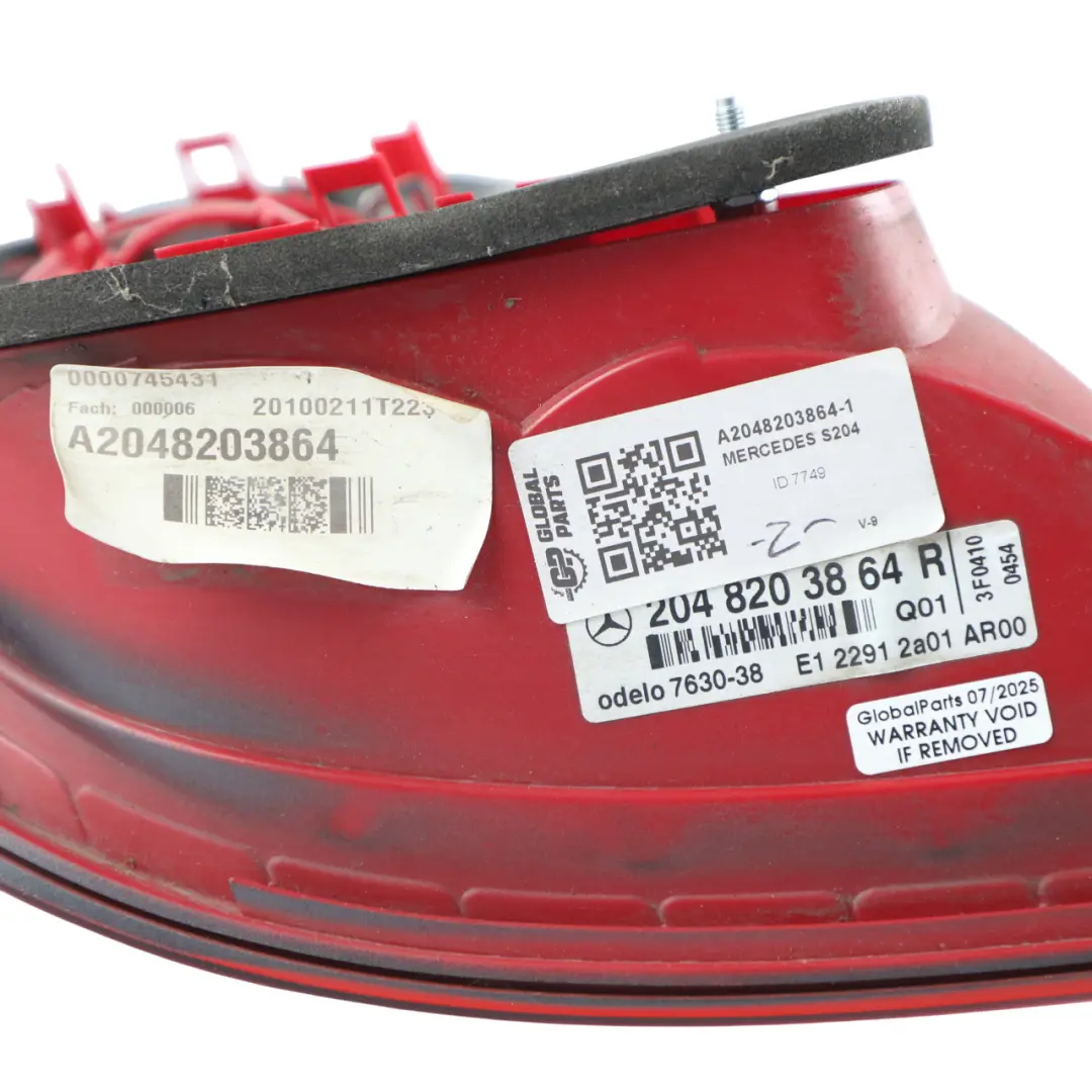 Tail Lamp Light Rear Right O/S to Mercedes S204 Wagon with Part number A2048203864 Mercedes S204 Wagon Tail Lamp Light Rear Right O/S - SKU A2048203864-1 - Part number A2048203864