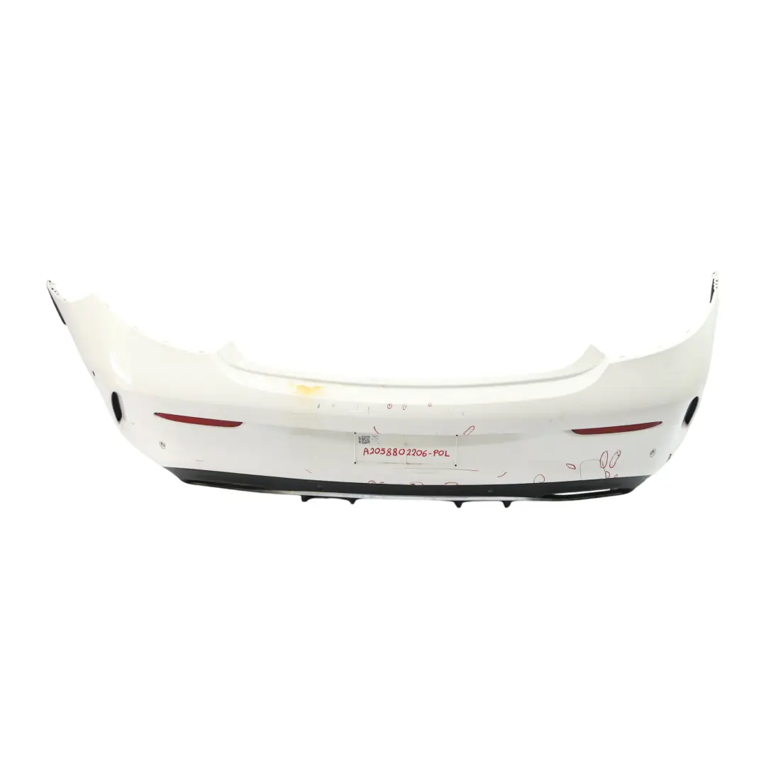 Bumper Trim Panel Covering AMG Polar White - 149 to Mercedes A205 C205 Rear with Part number A2058802206 Mercedes A205 C205 Rear Bumper Trim Panel Covering AMG Polar White - 149 - SKU A2058802206-POL - Part number A2058802206