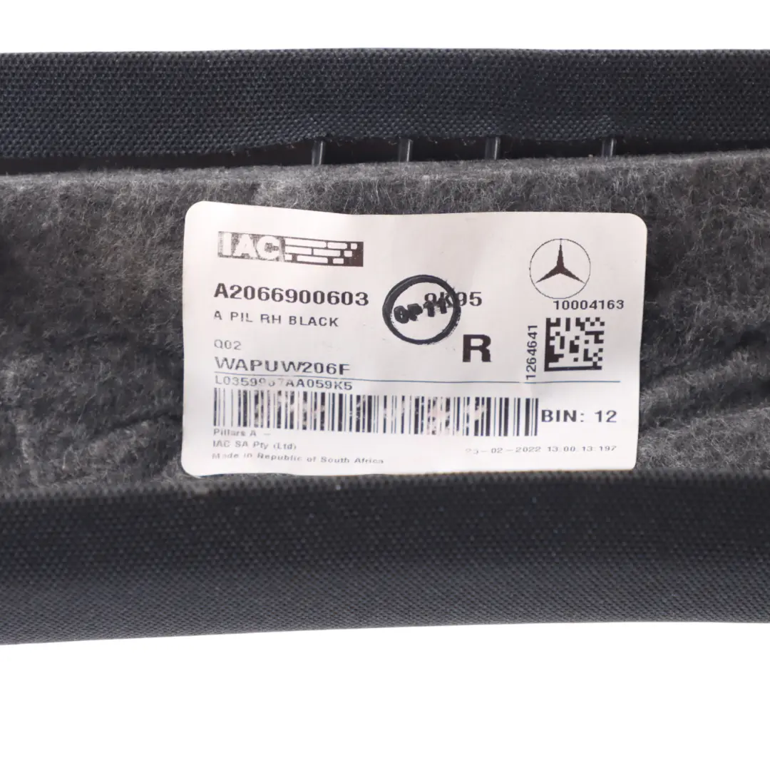 Mercedes W206 A-Pillar Cover Trim Panel Black Front Left N/S - SKU A2066900603 - Part number A2066900603