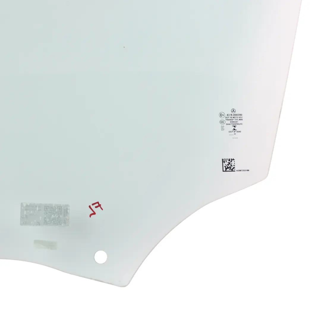 Front Left N/S Window Glass Green AS2 to Mercedes W206 with Part number A2067251500 Mercedes W206 Front Left N/S Window Glass Green AS2 - SKU A2067253100 - Part number A2067251500