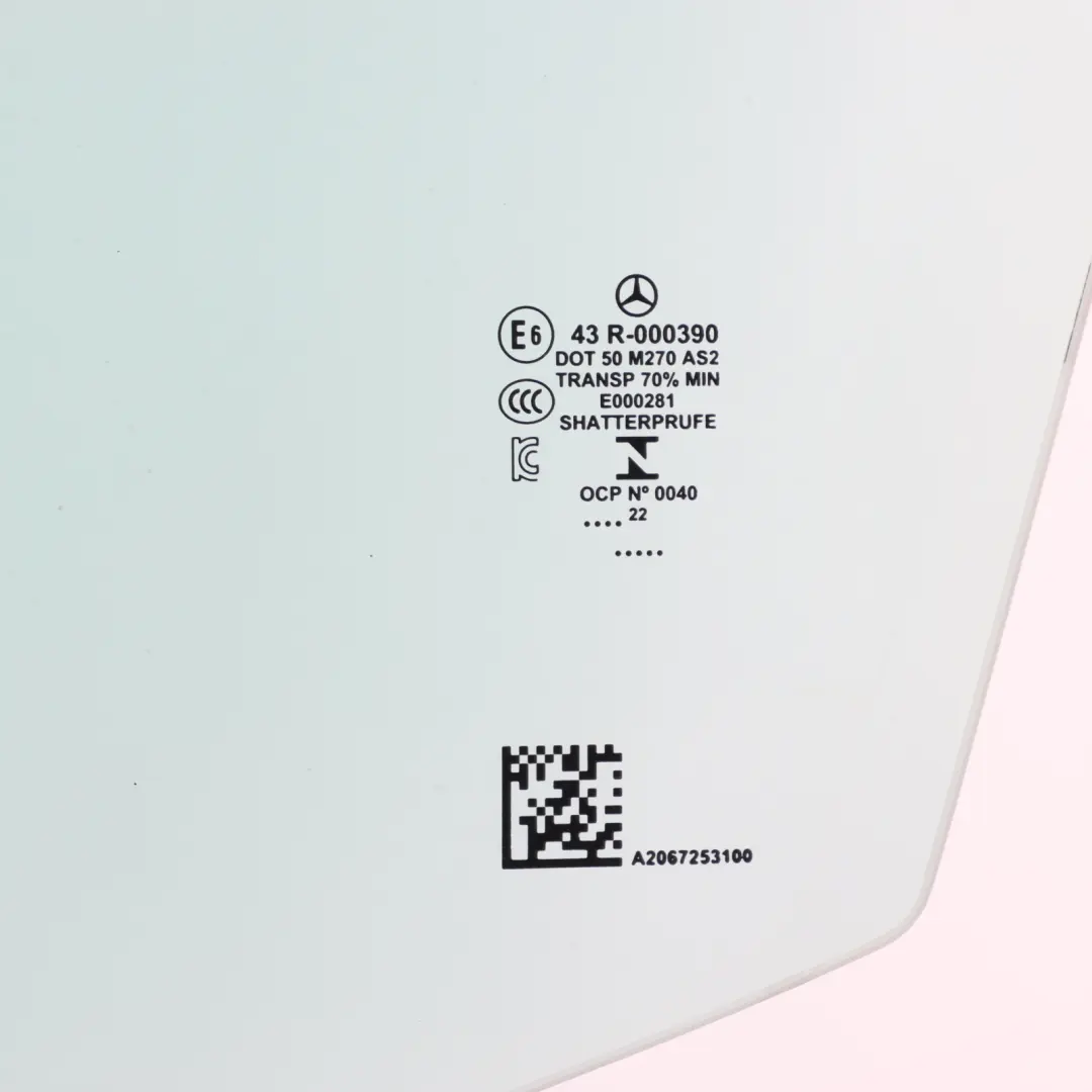 Front Left N/S Window Glass Green AS2 to Mercedes W206 with Part number A2067251500 Mercedes W206 Front Left N/S Window Glass Green AS2 - SKU A2067253100 - Part number A2067251500