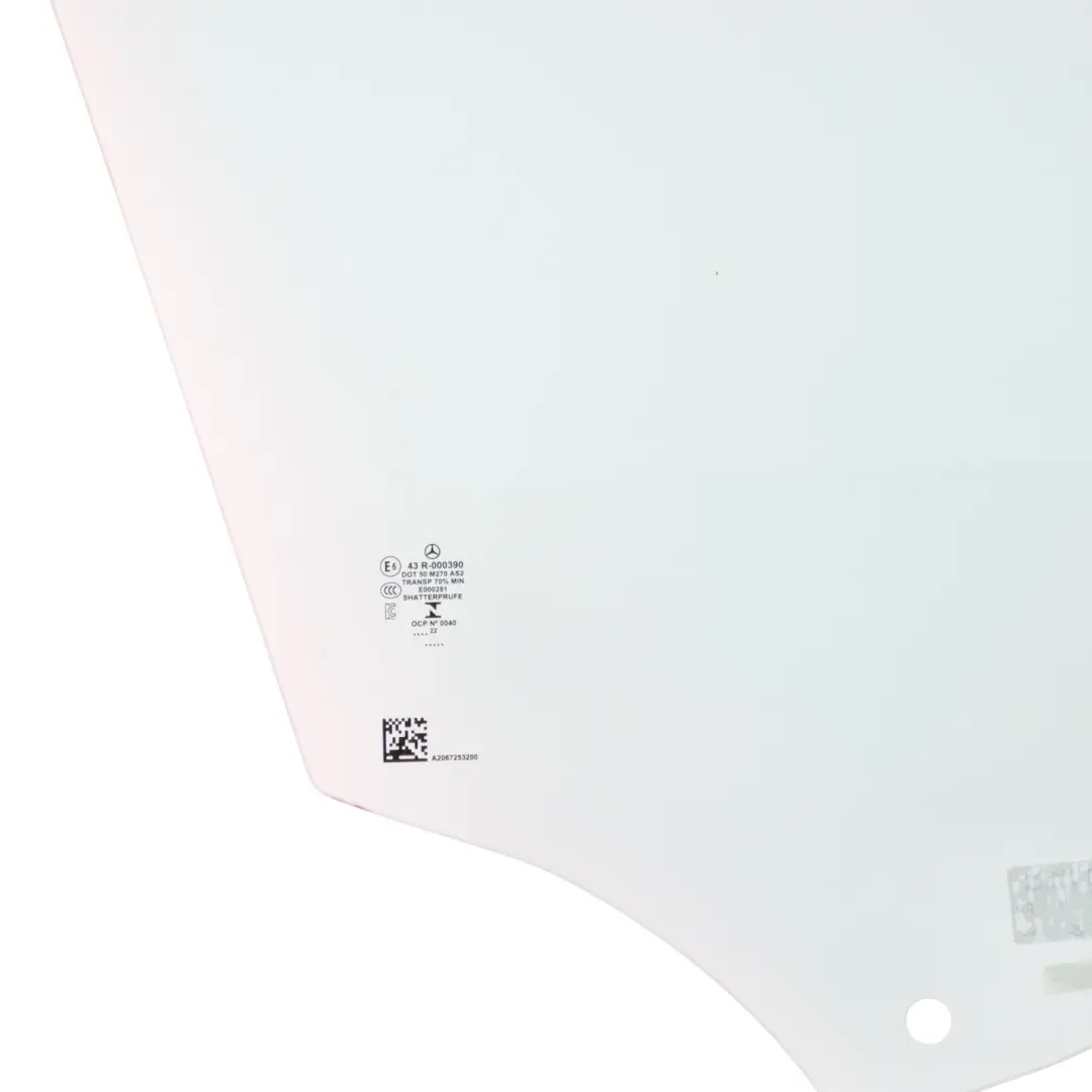 Front Right O/S Window Glass Green AS2 to Mercedes W206 with Part number A2067253200 Mercedes W206 Front Right O/S Window Glass Green AS2 - SKU A2067253200 - Part number A2067253200