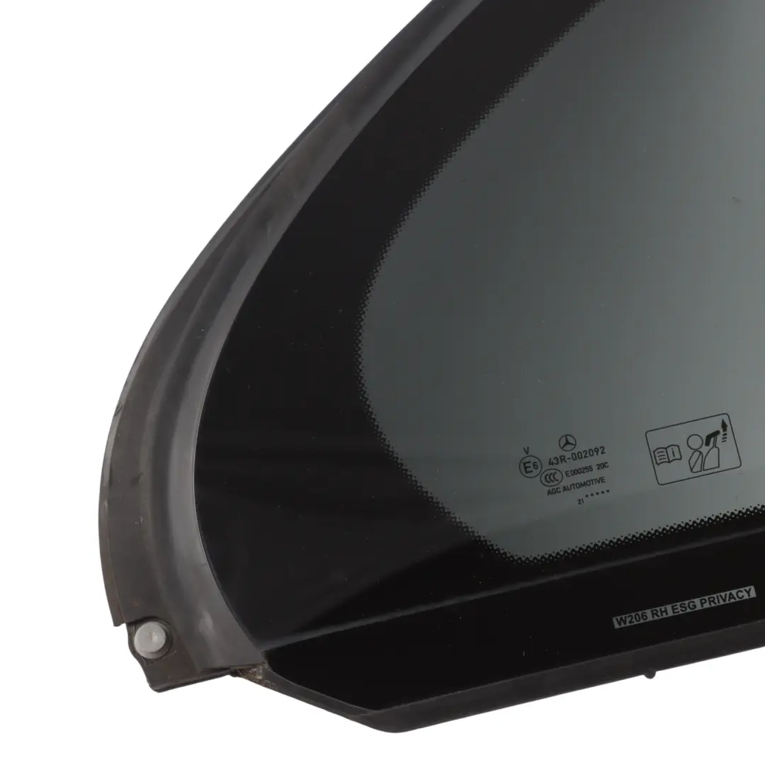 Window Quarter Glass Tinted ESG Right O/S to Mercedes W206 Rear with Part number A2067303800 Mercedes W206 Rear Window Quarter Glass Tinted ESG Right O/S - SKU A2067303800 - Part number A2067303800