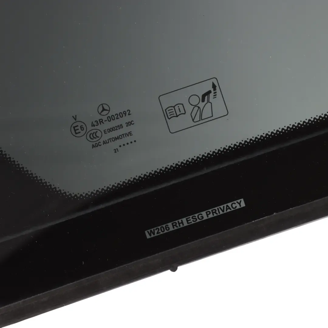 Window Quarter Glass Tinted ESG Right O/S to Mercedes W206 Rear with Part number A2067303800 Mercedes W206 Rear Window Quarter Glass Tinted ESG Right O/S - SKU A2067303800 - Part number A2067303800