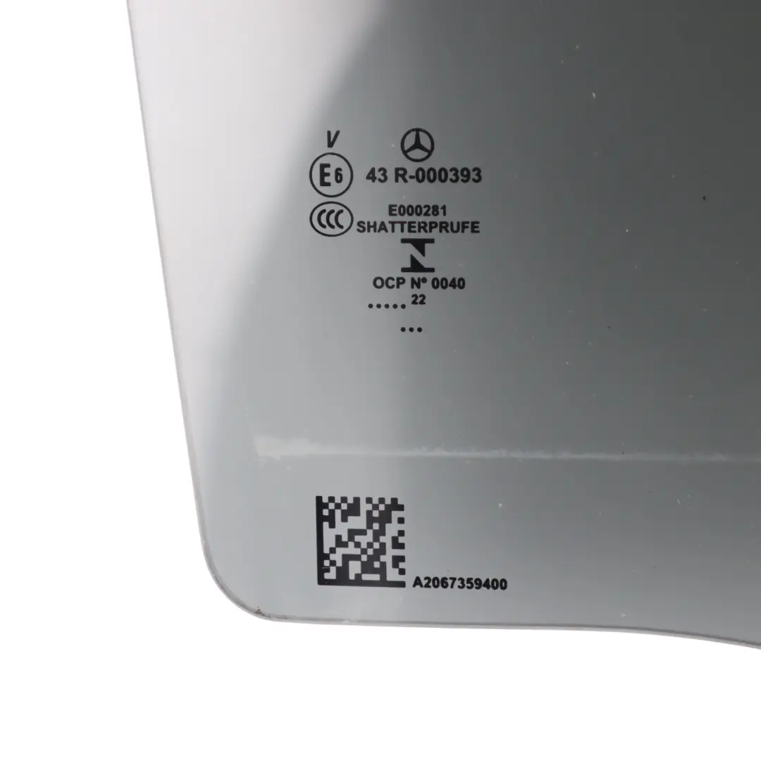 Right O/S Door Window Tinted Black Glass to Mercedes W206 Rear with Part number A2067359400 Mercedes W206 Rear Right O/S Door Window Tinted Black Glass - SKU A2067359400 - Part number A2067359400