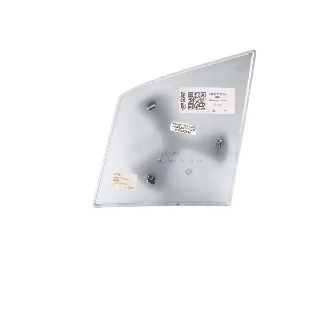 Roof Hinge Cover Left N/S Iridium Silver Metallic 775 to Mercedes W209 Cabrio with Part number A2097570506 Mercedes W209 Cabrio Roof Hinge Cover Left N/S Iridium Silver Metallic 775 - SKU A2097570506-IRS - Part number A2097570506