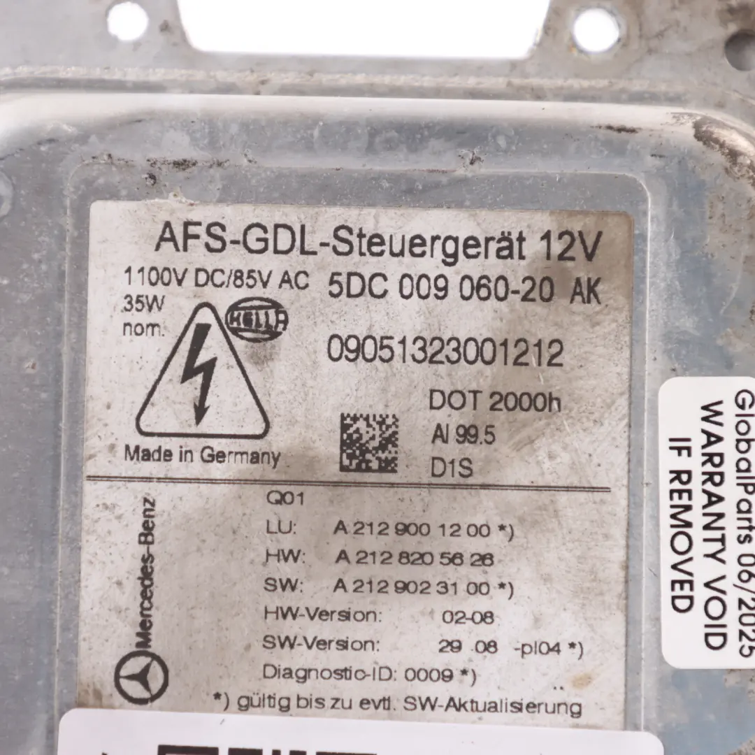 Mercedes W212 Front Lamp Headlight Ballast Control Module Unit ECU - SKU A2129001200 - Part number A2129001200