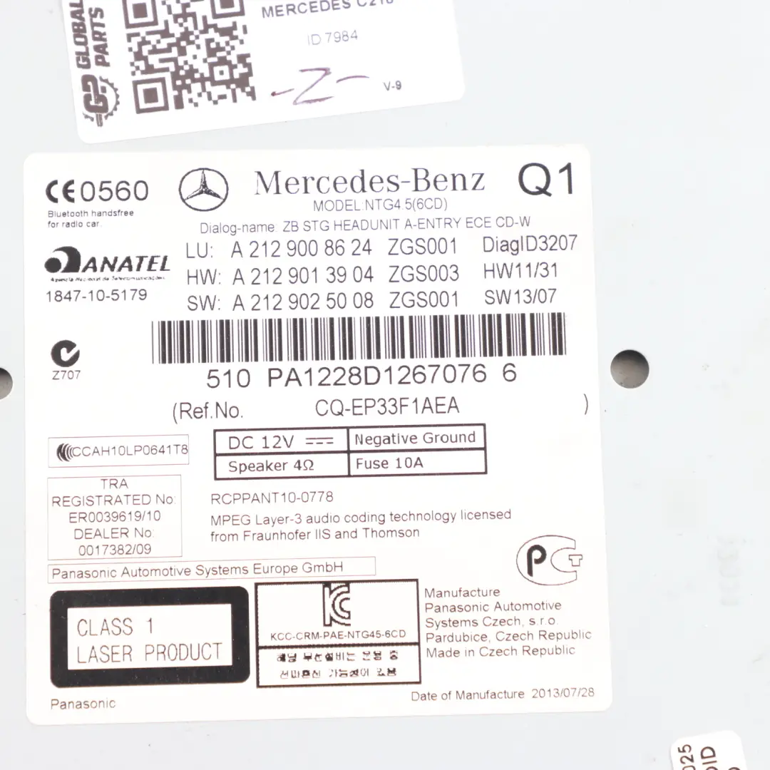 Radio Head Unit Comand Navi CD Player Control Unit to Mercedes CLS C218 with Part number A2129008624 Mercedes CLS C218 Radio Head Unit Comand Navi CD Player Control Unit - SKU A2129008624 - Part number A2129008624