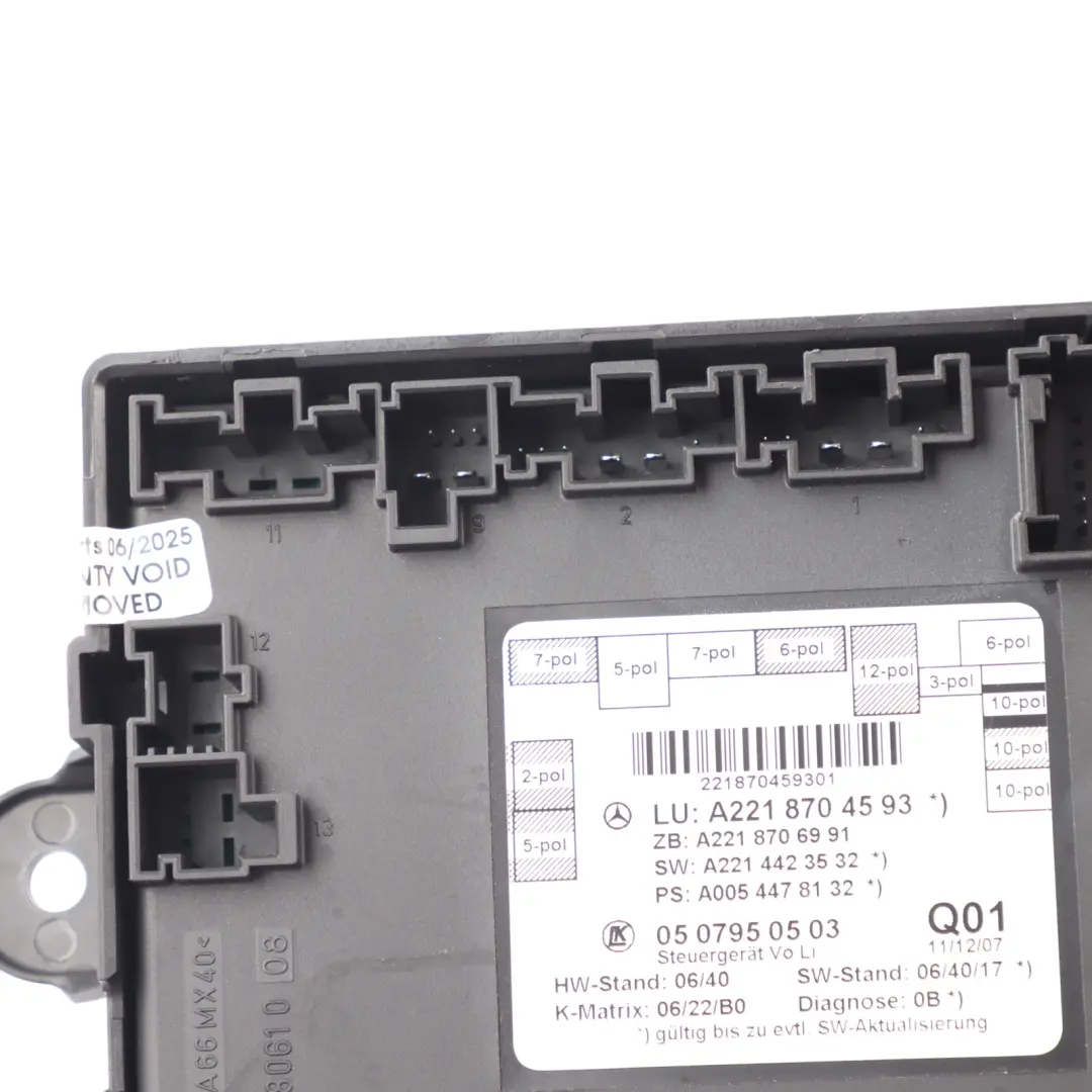 Mercedes W221 Front Door Control Unit Module Left N/S - SKU A2218704593 - Part number A2218704593