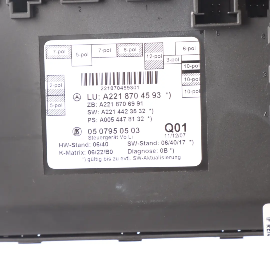 Mercedes W221 Front Door Control Unit Module Left N/S - SKU A2218704593 - Part number A2218704593