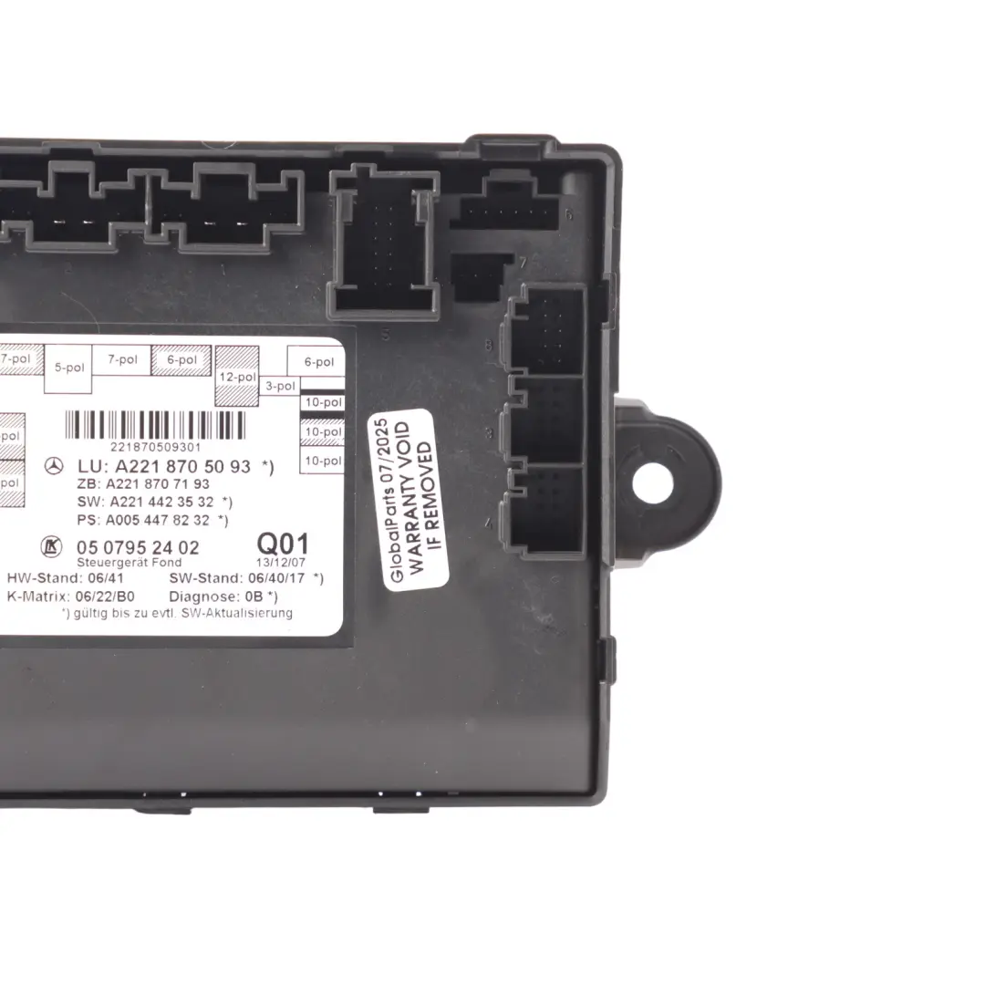 Mercedes W221 Door Control Module Unit ECU Rear Left Right N/O/S - SKU A2218705093 - Part number A2218705093