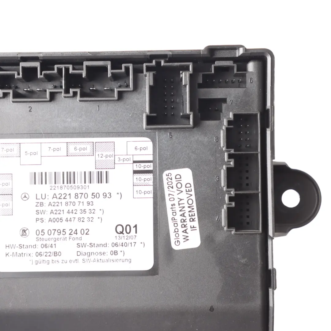 Mercedes W221 Door Control Module Unit ECU Rear Left Right N/O/S - SKU A2218705093 - Part number A2218705093