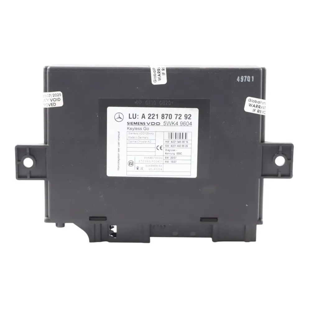 Keyless Entry Receiver Control Module Unit ECU to Mercedes W221 with Part number A2218707292 Mercedes W221 Keyless Entry Receiver Control Module Unit ECU - SKU A2218707292 - Part number A2218707292