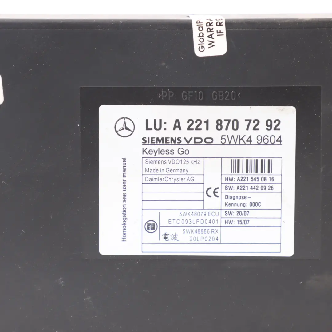 Mercedes W221 Keyless Entry Receiver Control Module Unit ECU - SKU A2218707292 - Part number A2218707292