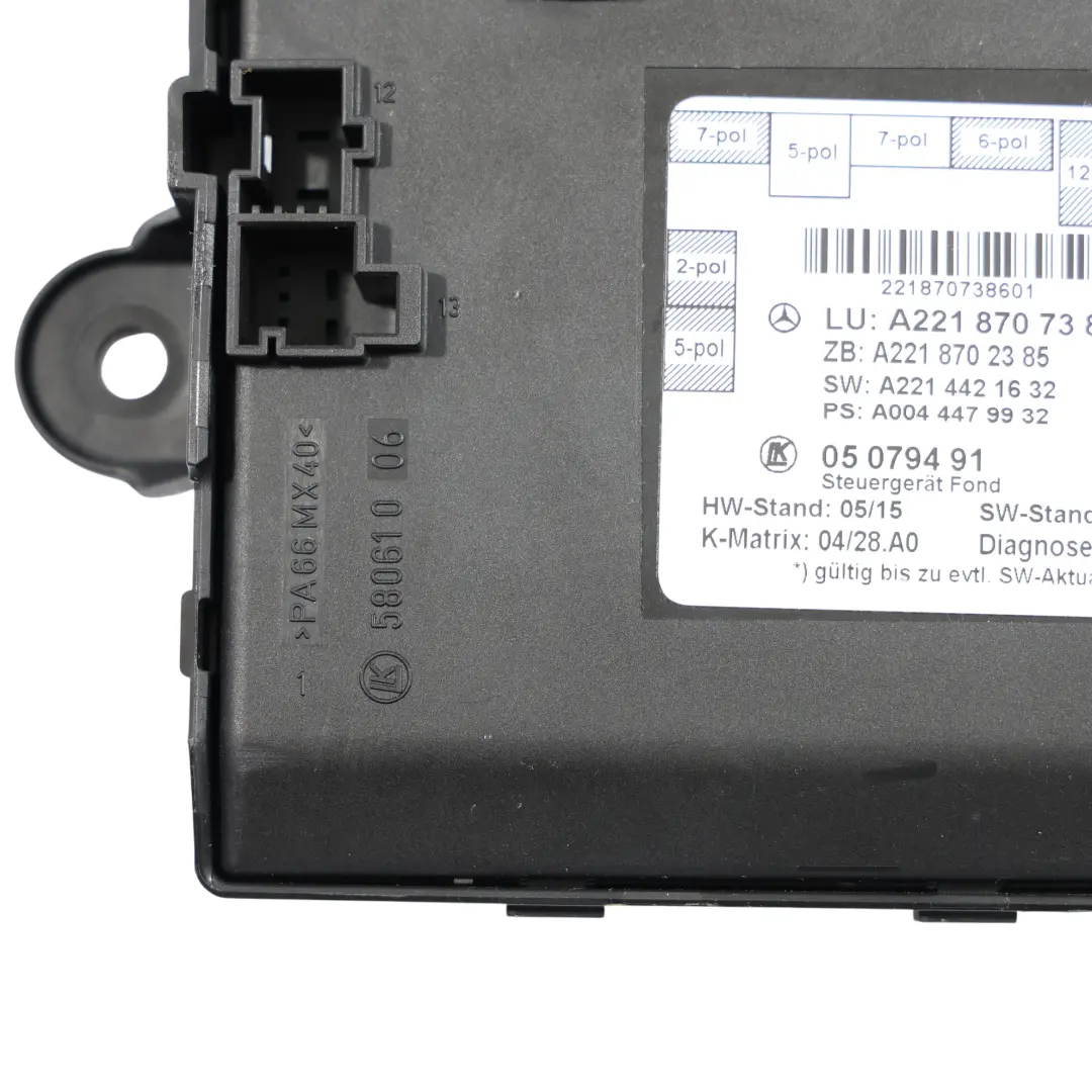 Door Control Unit Module Right Rear O/S to Mercedes W221 with Part number A2218707386 Mercedes W221 Door Control Unit Module Right Rear O/S - SKU A2218707386 - Part number A2218707386