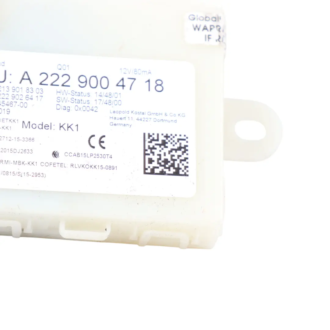 Keyless Go Entry Central Lock Control Module Unit ECU to Mercedes W213 with Part number A2229004718 Mercedes W213 Keyless Go Entry Central Lock Control Module Unit ECU - SKU A2229004718 - Part number A2229004718