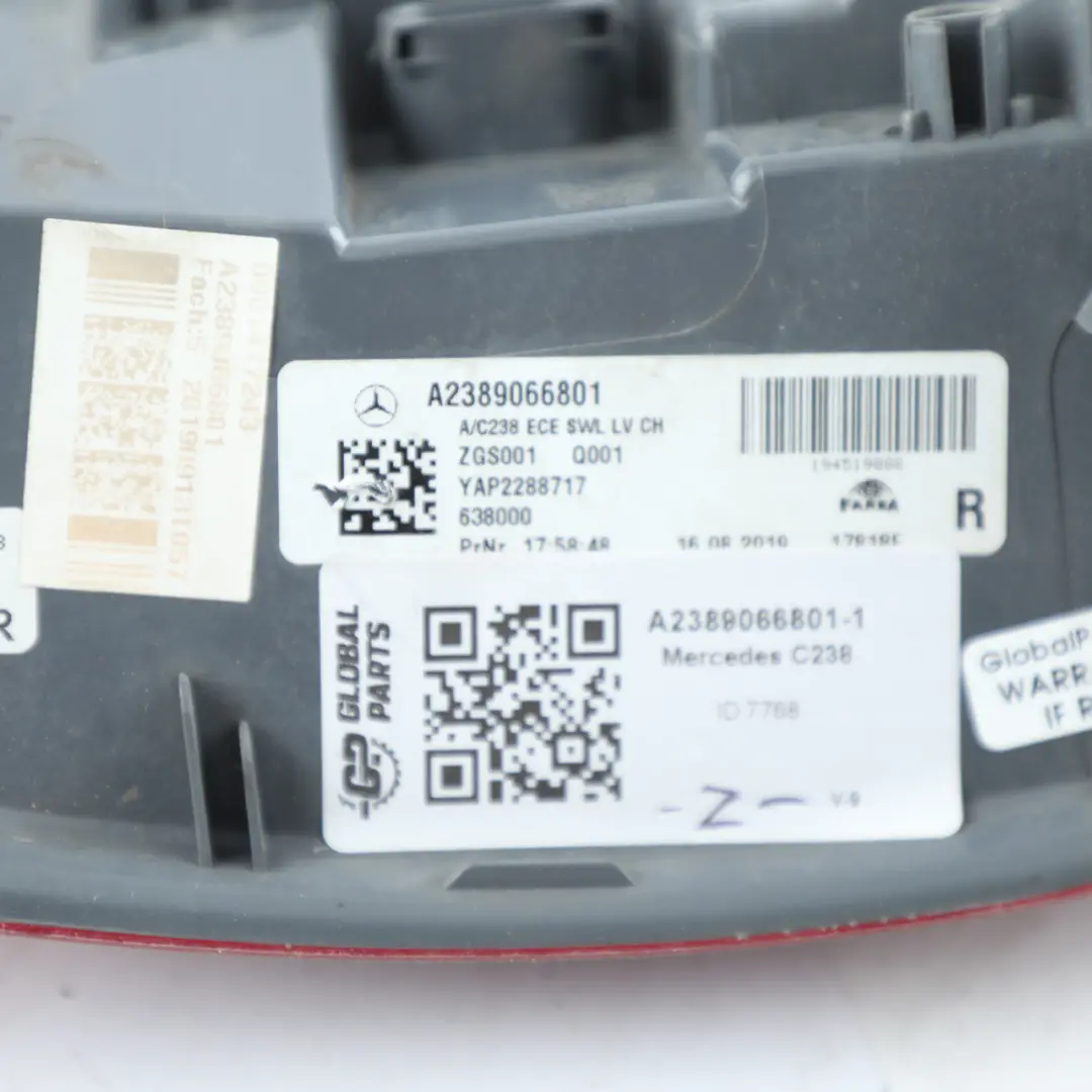 Lamp Right O/S Tail Light LED Side Panel to Mercedes C238 Rear with Part number A2389066801 Mercedes C238 Rear Lamp Right O/S Tail Light LED Side Panel - SKU A2389066801-1 - Part number A2389066801