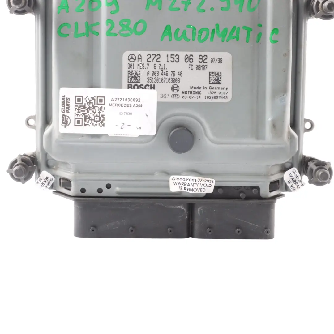Mercedes A209 CLK290 M272.940 231HP Engine Control ECU Automatic - SKU A2721530692 - Part number A2721530692