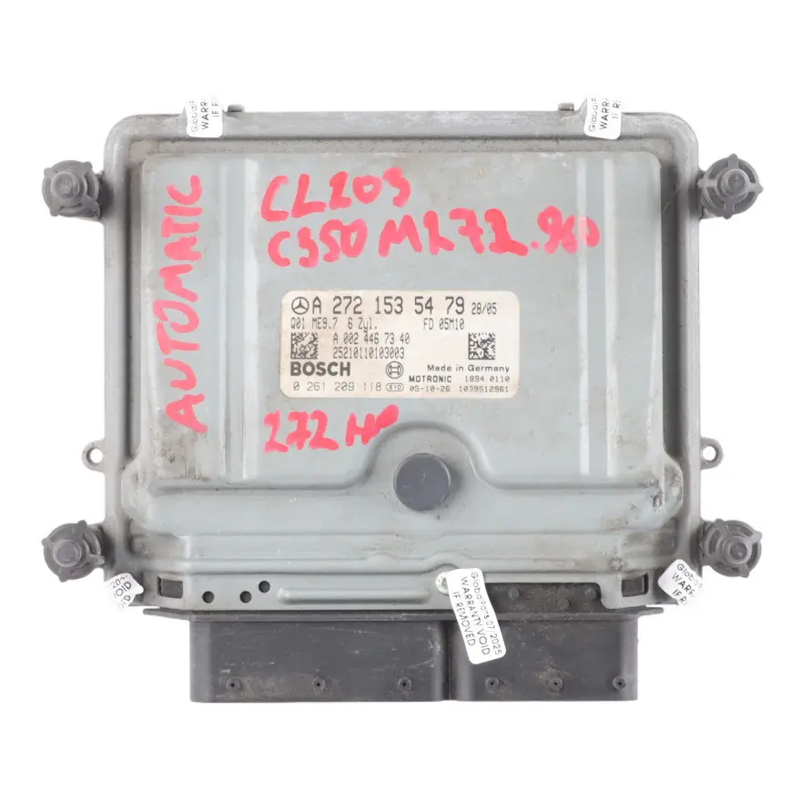 C350 M272.960 272HP Engine Unit ECU Automatic to Mercedes CL203 with Part number A2721535479 Mercedes CL203 C350 M272.960 272HP Engine Unit ECU Automatic - SKU A2721535479 - Part number A2721535479