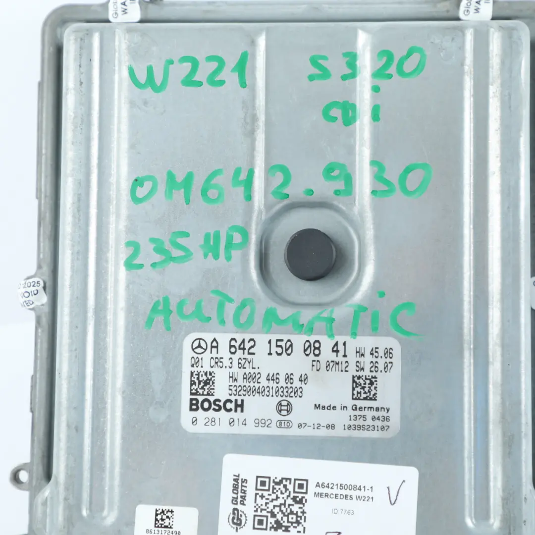 OM642.930 235HP Engine ECU Kit Key Automatic to Mercedes W221 S320 CDI with Part number A6421500841 Mercedes W221 S320 CDI OM642.930 235HP Engine ECU Kit Key Automatic - SKU A6421500841-1 - Part number A6421500841