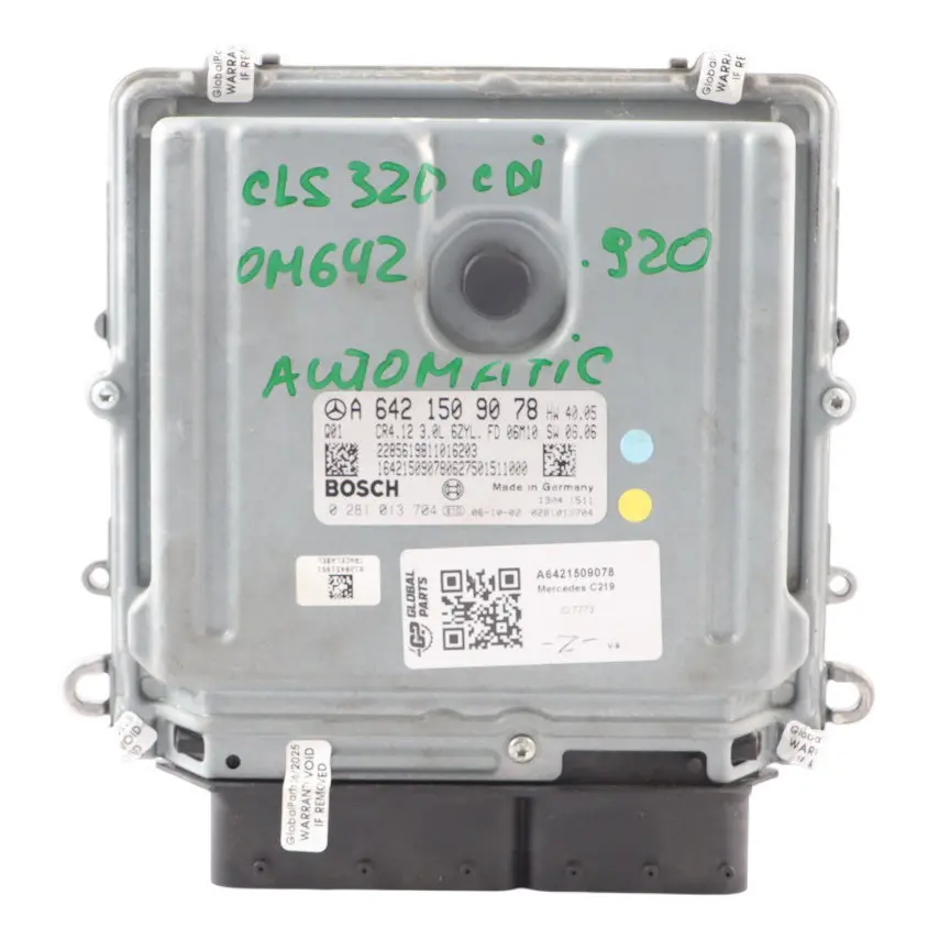 CLS320 CDI OM642.920 224HP Engine Module ECU Automatic to Mercedes C219 with Part number A6421509078 Mercedes C219 CLS320 CDI OM642.920 224HP Engine Module ECU Automatic - SKU A6421509078 - Part number A6421509078
