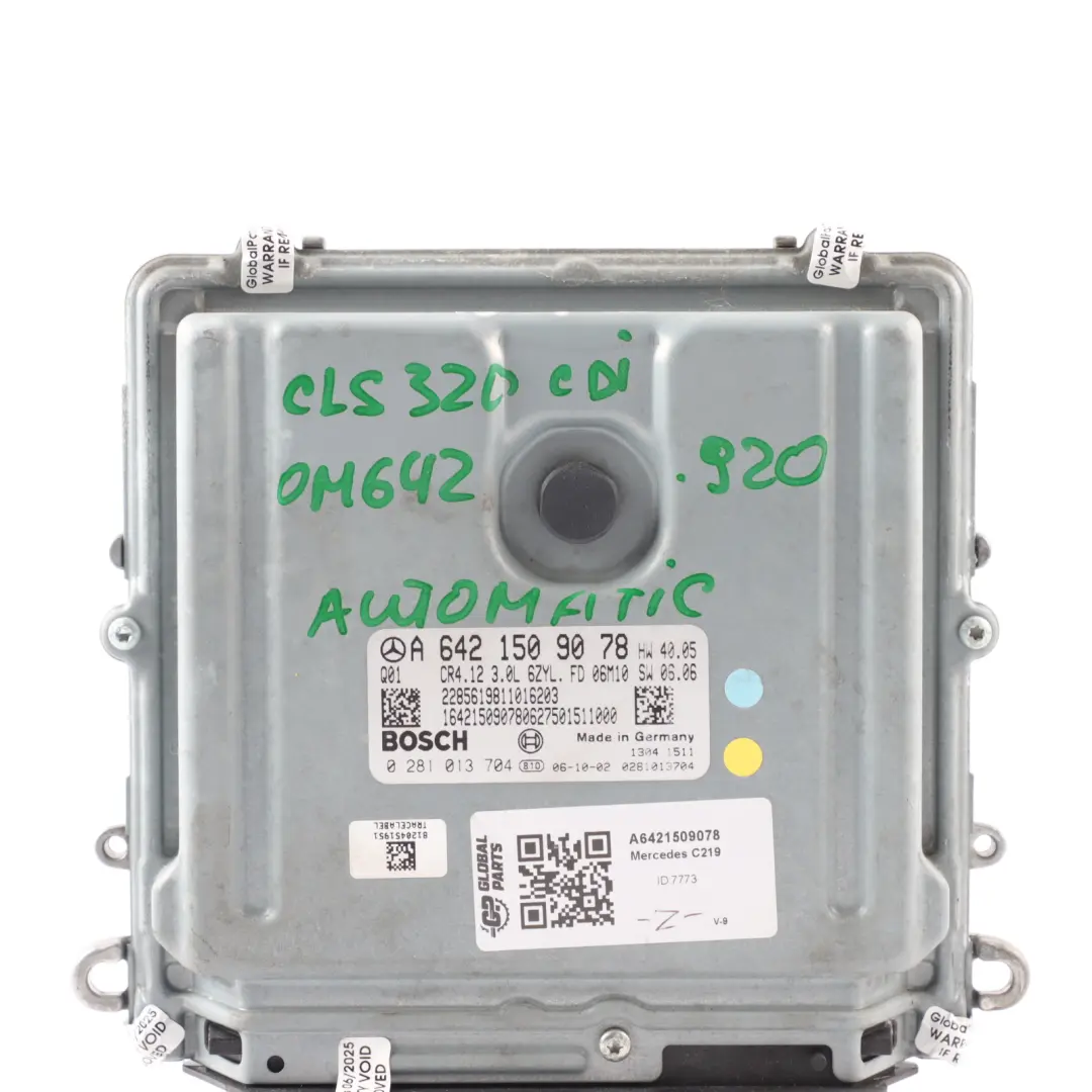 CLS320 CDI OM642.920 224HP Engine Module ECU Automatic to Mercedes C219 with Part number A6421509078 Mercedes C219 CLS320 CDI OM642.920 224HP Engine Module ECU Automatic - SKU A6421509078 - Part number A6421509078