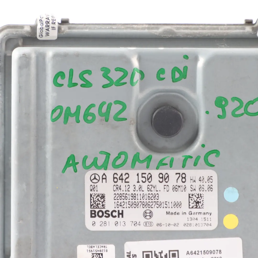 Mercedes C219 CLS320 CDI OM642.920 224HP Engine Module ECU Automatic - SKU A6421509078 - Part number A6421509078
