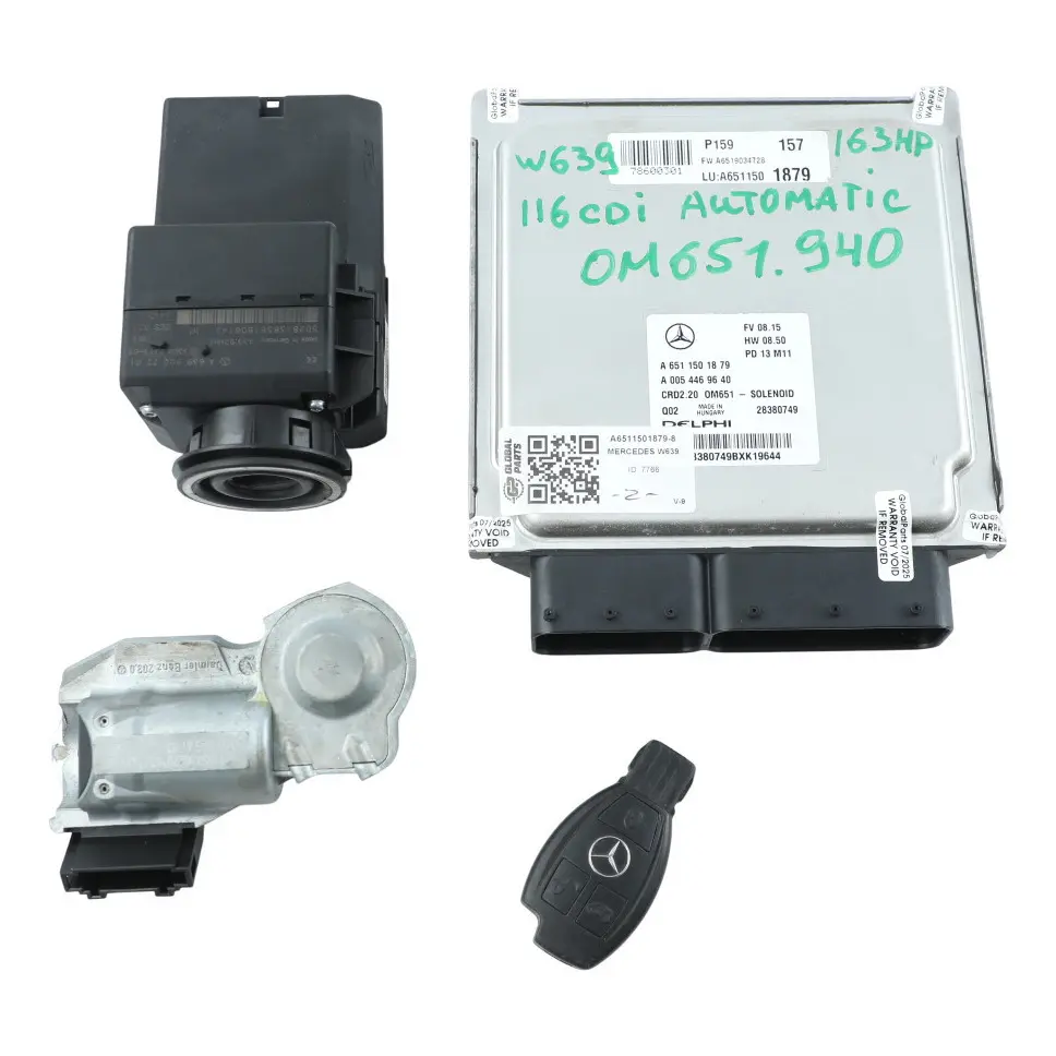 Mercedes Vito W639 651.940 116 CDI 163HP Engine ECU Kit A6511501879 Lock + Key